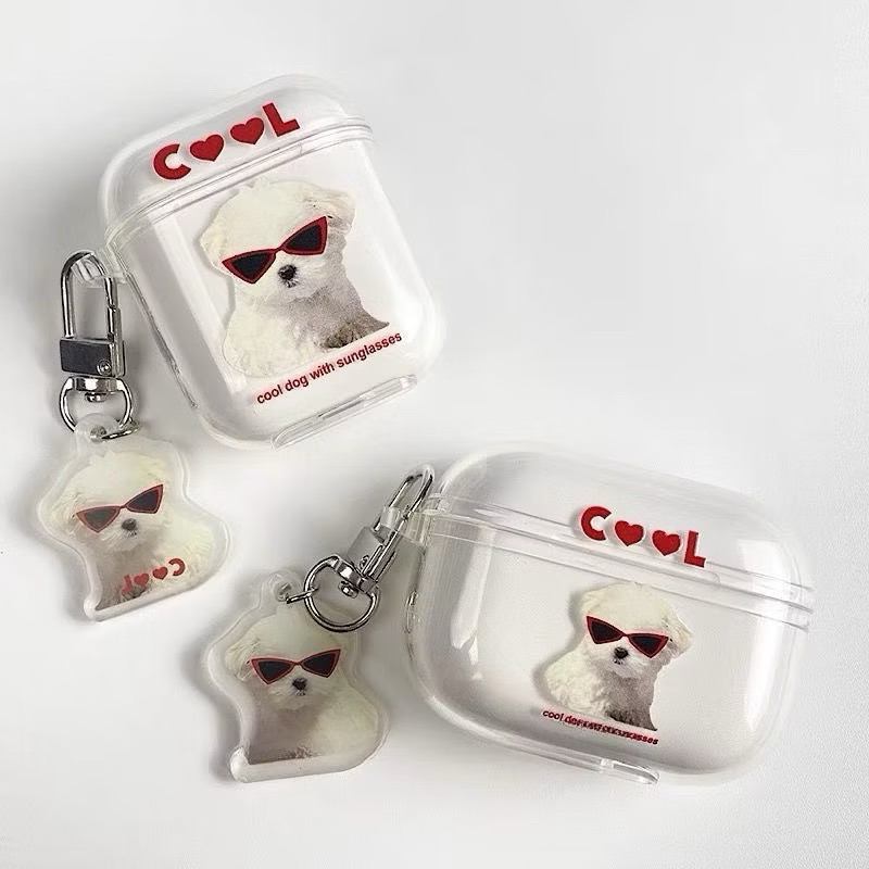 ins墨鏡小狗AirPods耳機殼 可愛小狗1/2代 3代 pro 無線藍芽耳機殼 保護套 軟殼