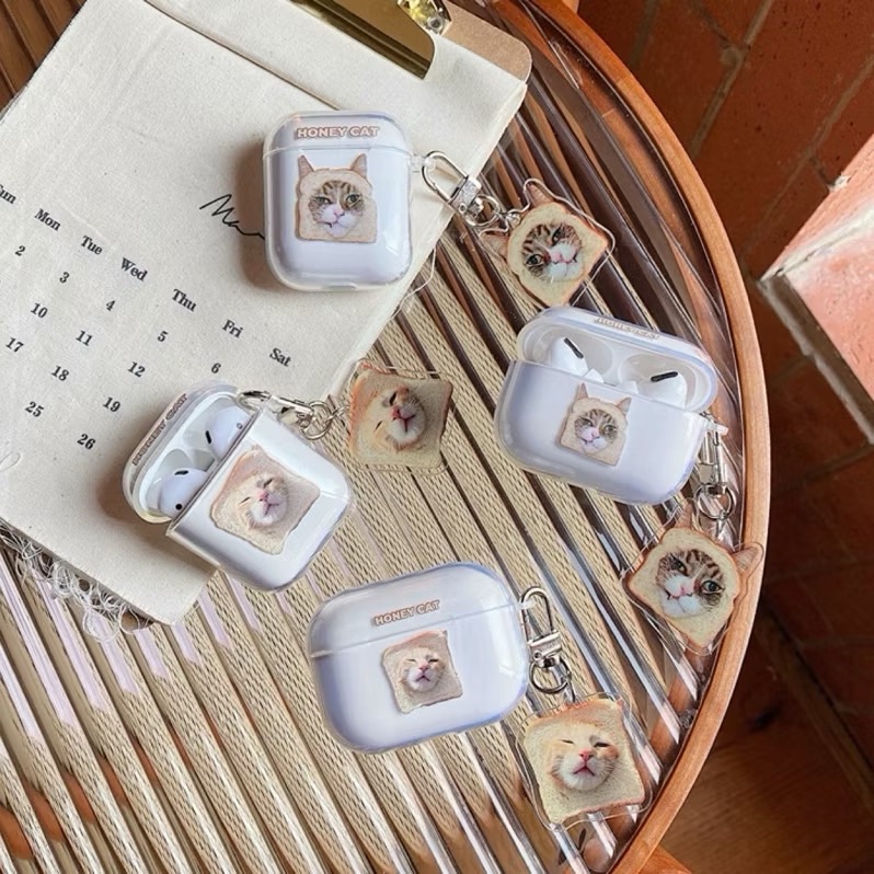 搞怪吐司貓咪AirPods保護殼 卡套情侶款小貓耳機殼 無線藍芽耳機1代2代3代 pro