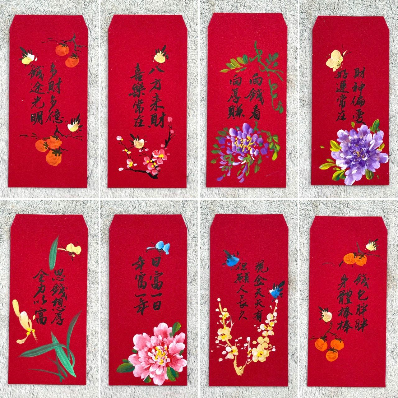 《手繪/手寫紅包袋》花+手寫字