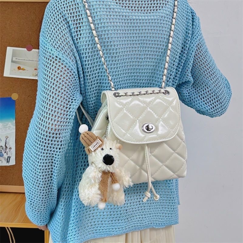 小香風菱格紋雙肩包（追蹤ig 贈狗狗吊飾）