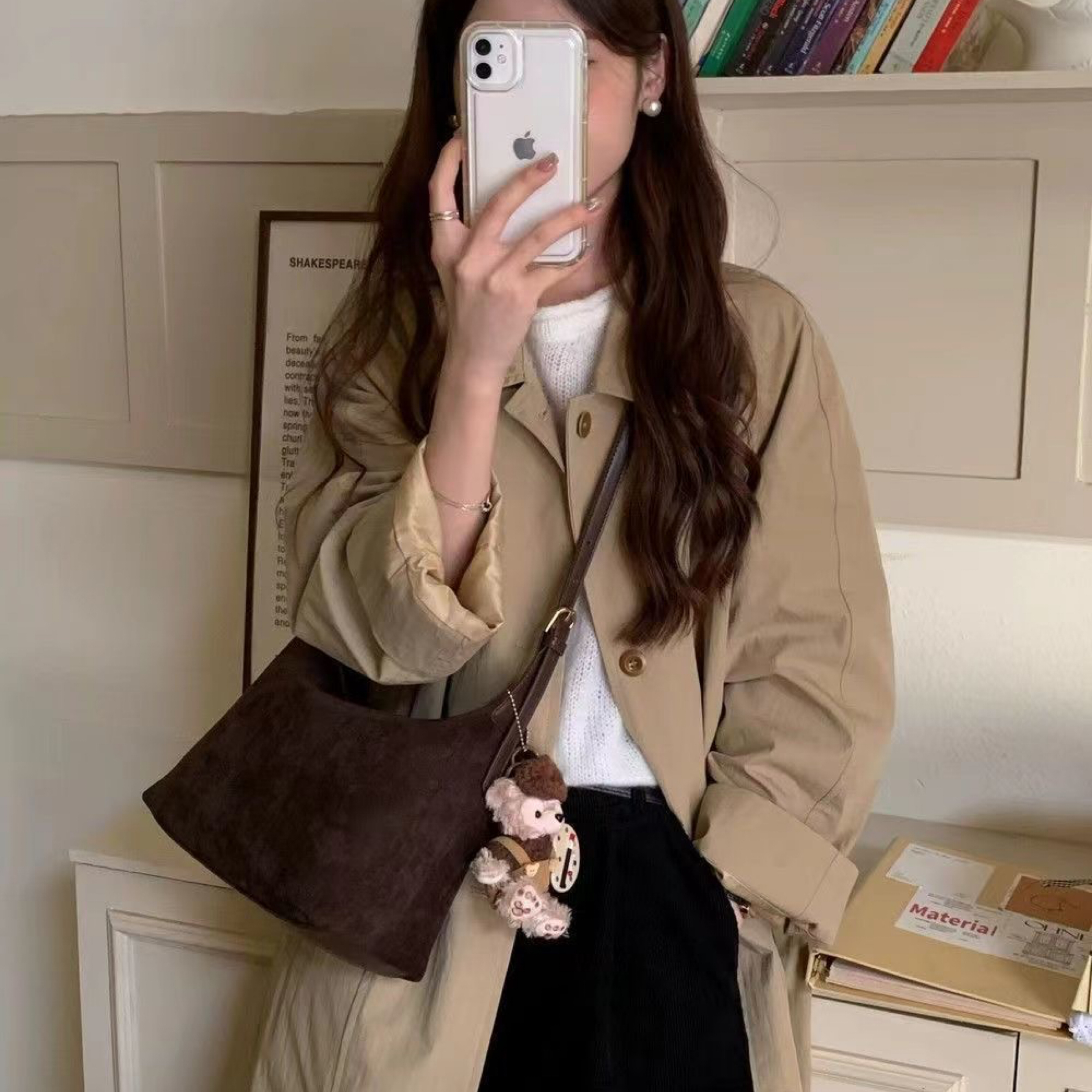 復古絨面餃子腋下包