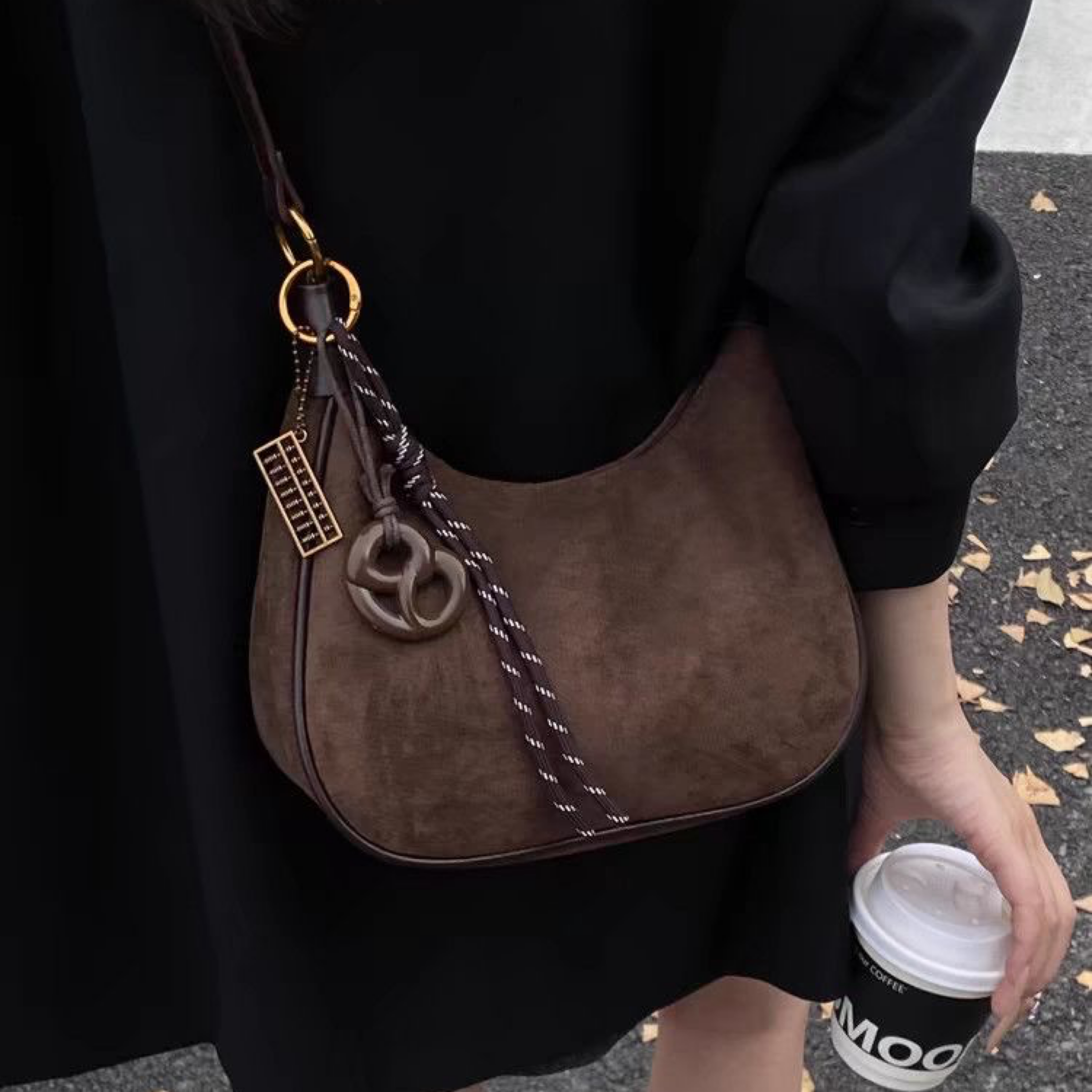 復古絨面法式腋下包（追蹤IG贈吊飾）