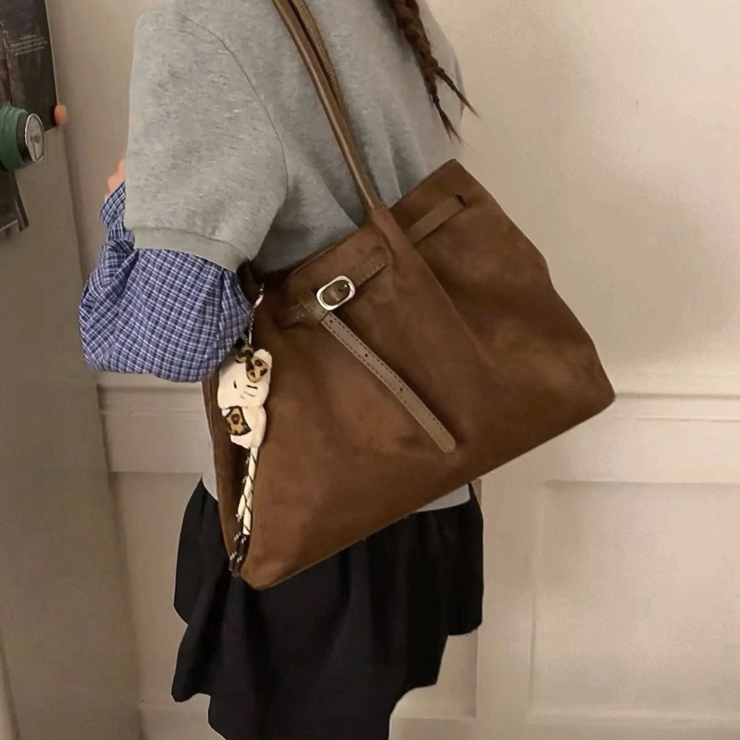 復古高級感麂皮絨托特包