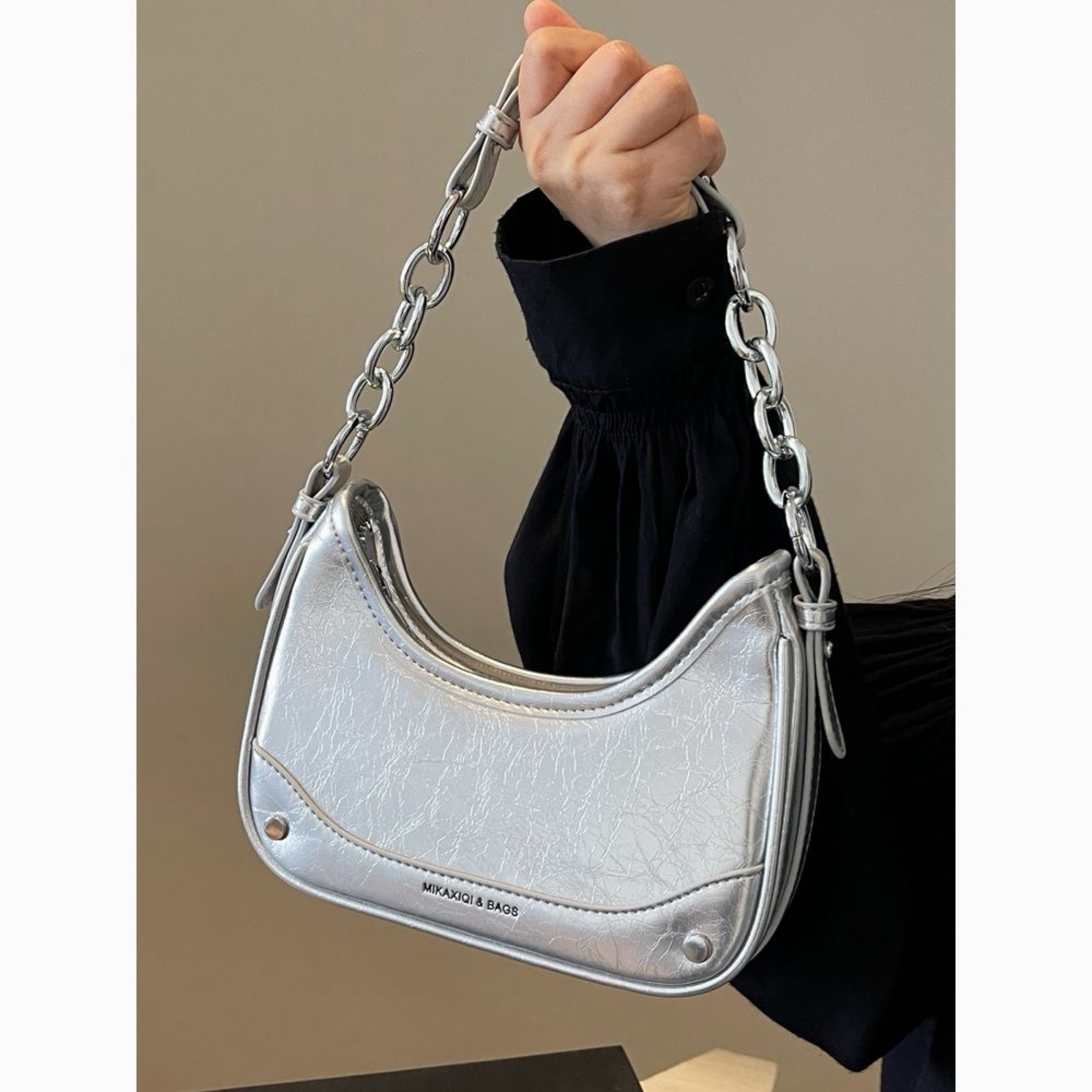 復古漆皮鏈條半月包