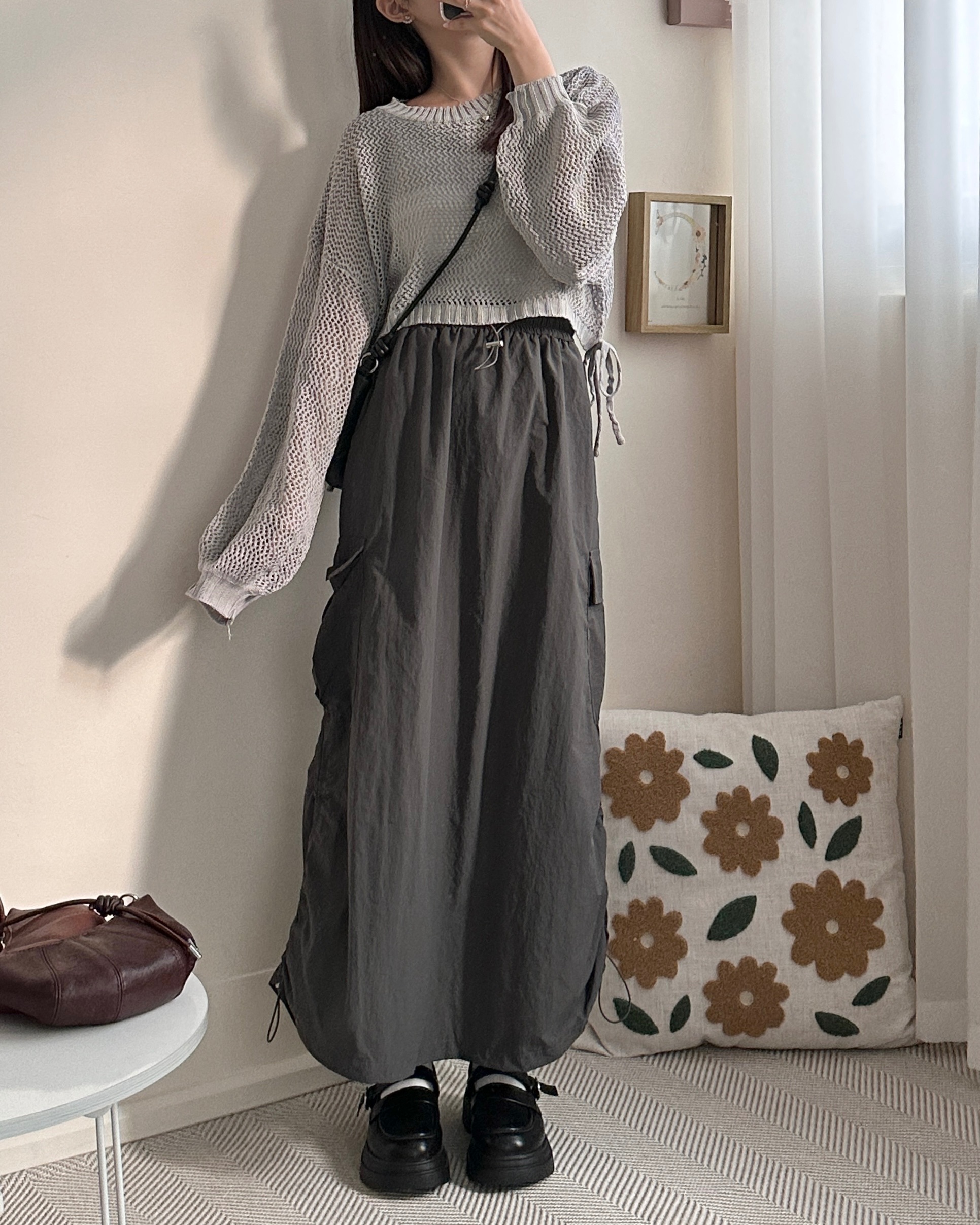 雙抽繩工裝長裙