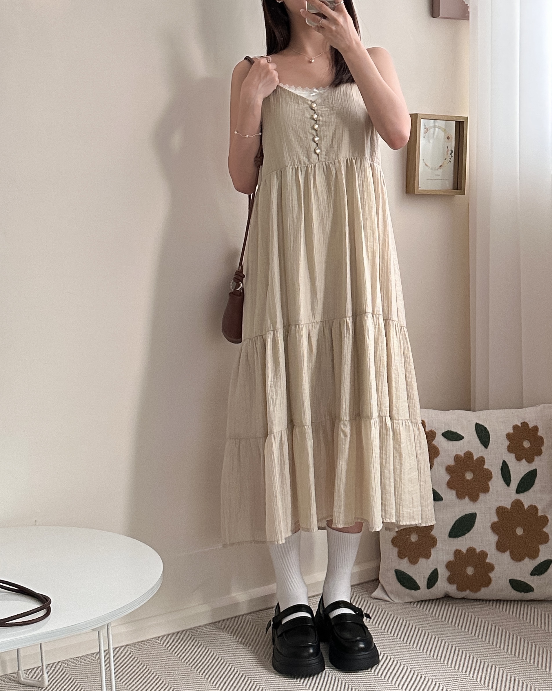 質感排扣細肩帶蛋糕長洋