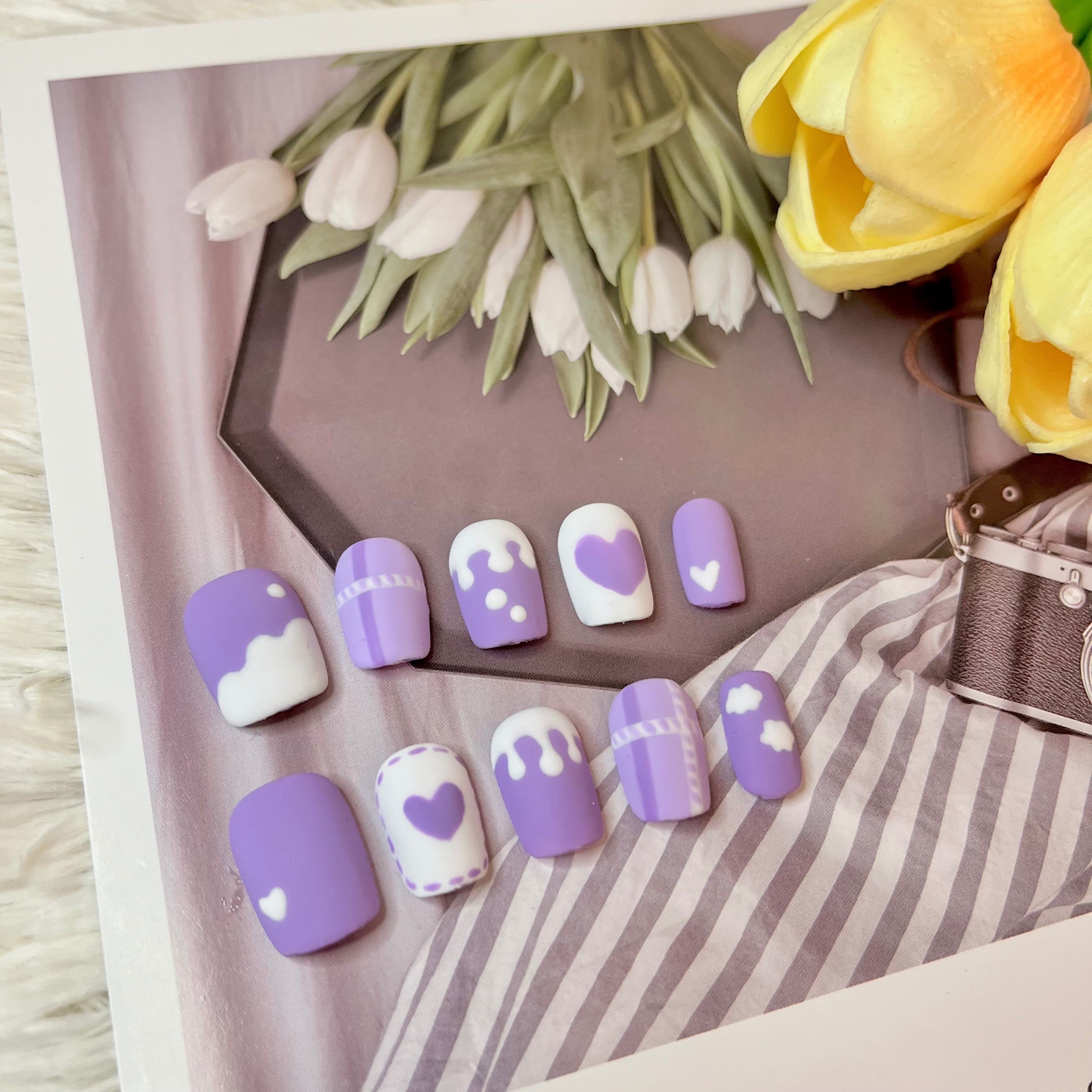 🌷溫柔紫色愛心款穿戴甲【現貨當天寄出，預購2-3天到貨】