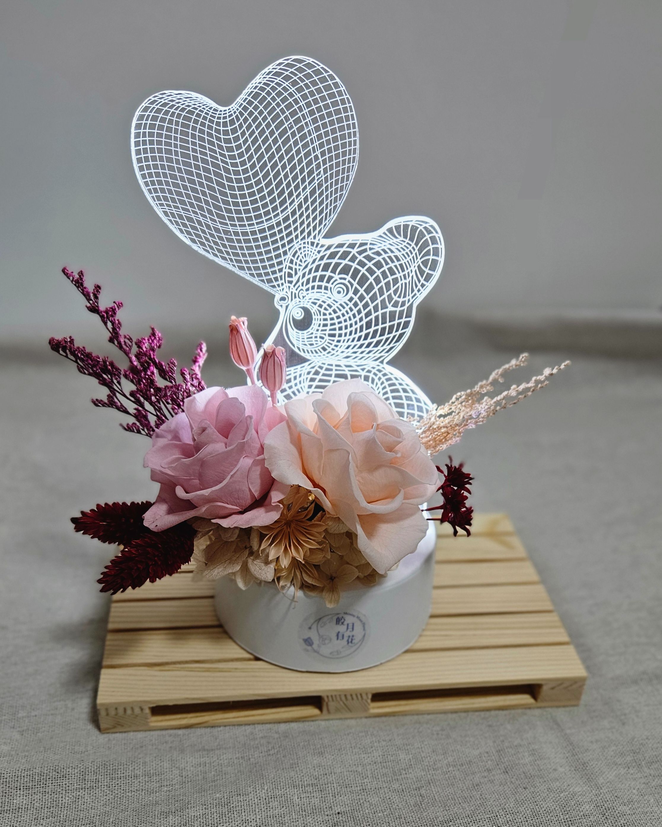 *🕊️ﾟ皎月有花*🕊️ﾟ 永生花燈座 ✨心語熊光✨