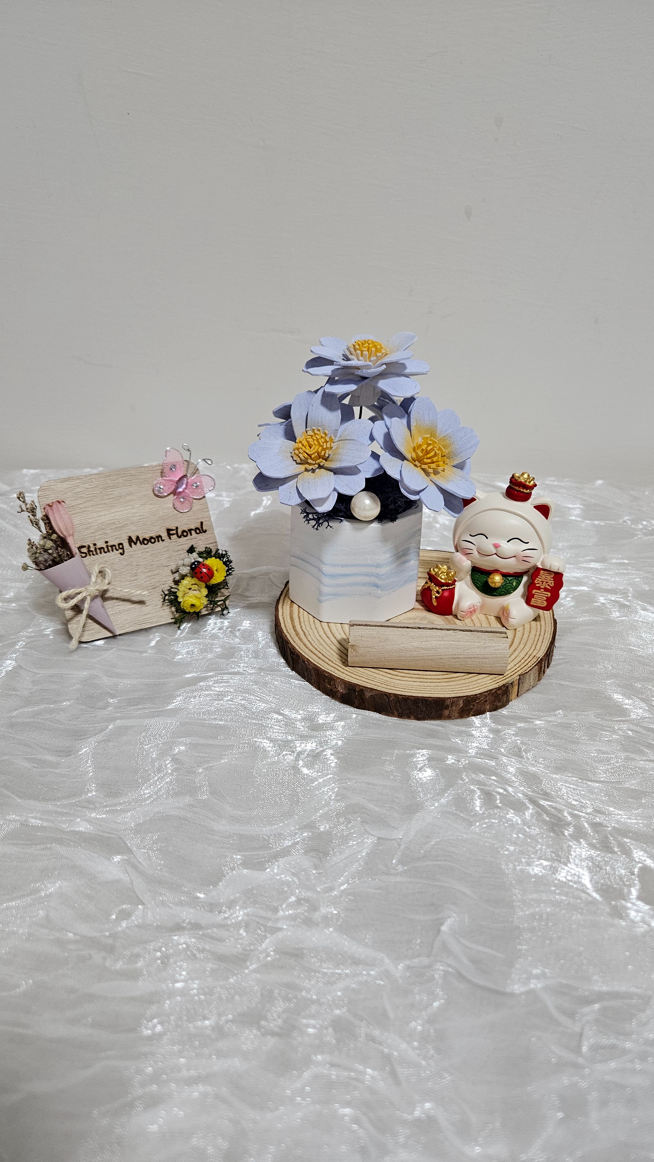 *🕊️ﾟ皎月有花*🕊️ﾟ 永生花名片座  🩵✨靜藍聚財✨💰