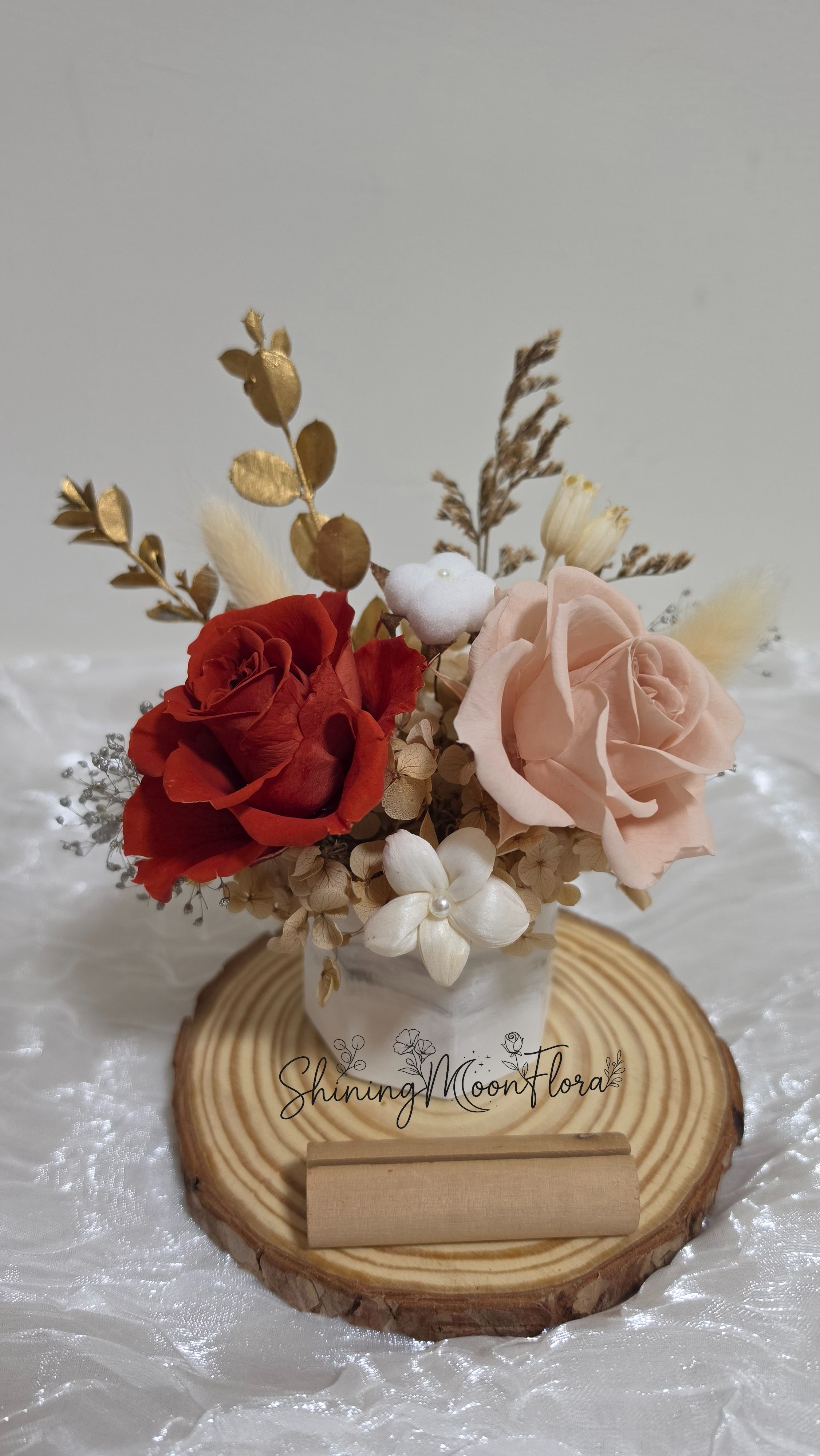 *🕊️ﾟ皎月有花*🕊️ﾟ 永生花名片座 （暖橘暮光）