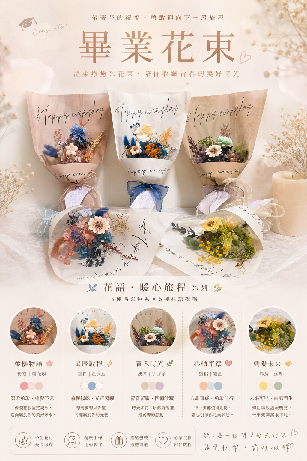 皎月有花 花語暖心旅程系列 畢業花束