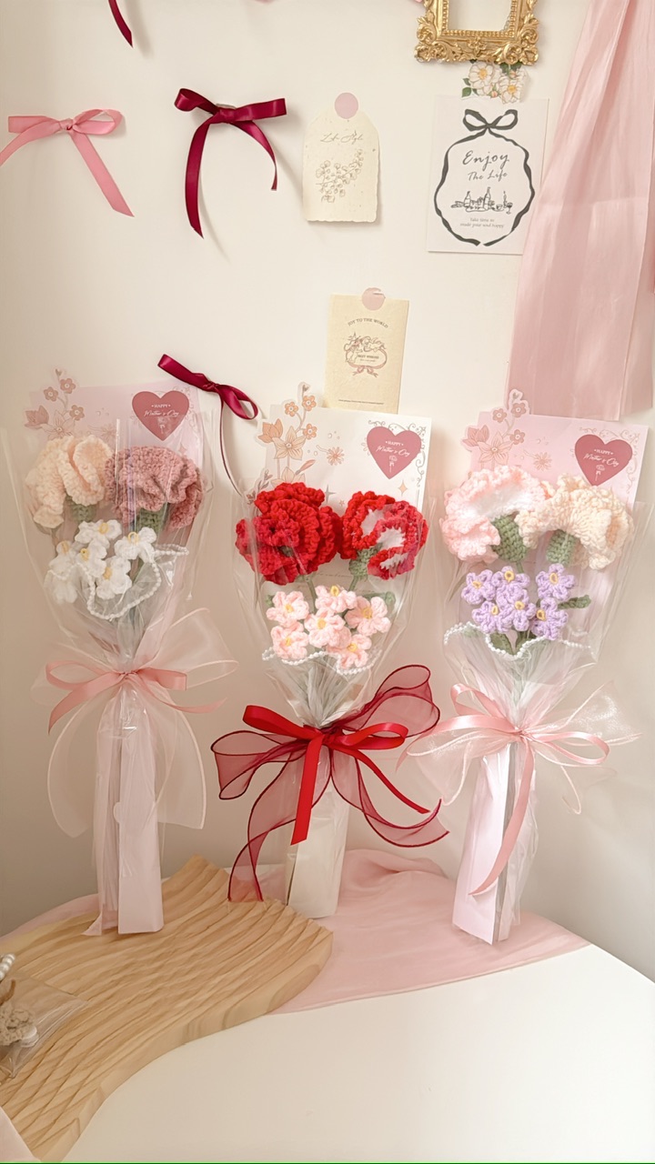 雙康乃馨 勿忘我小花花束