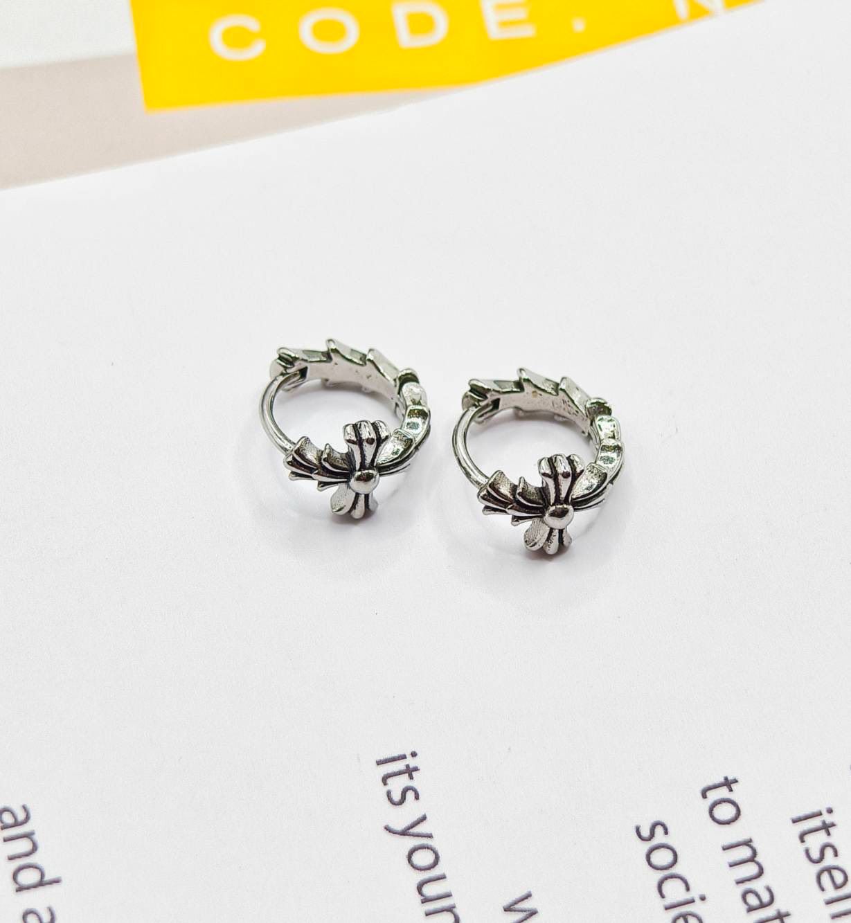 316L醫療鋼仿舊復古十字花耳環抗過敏