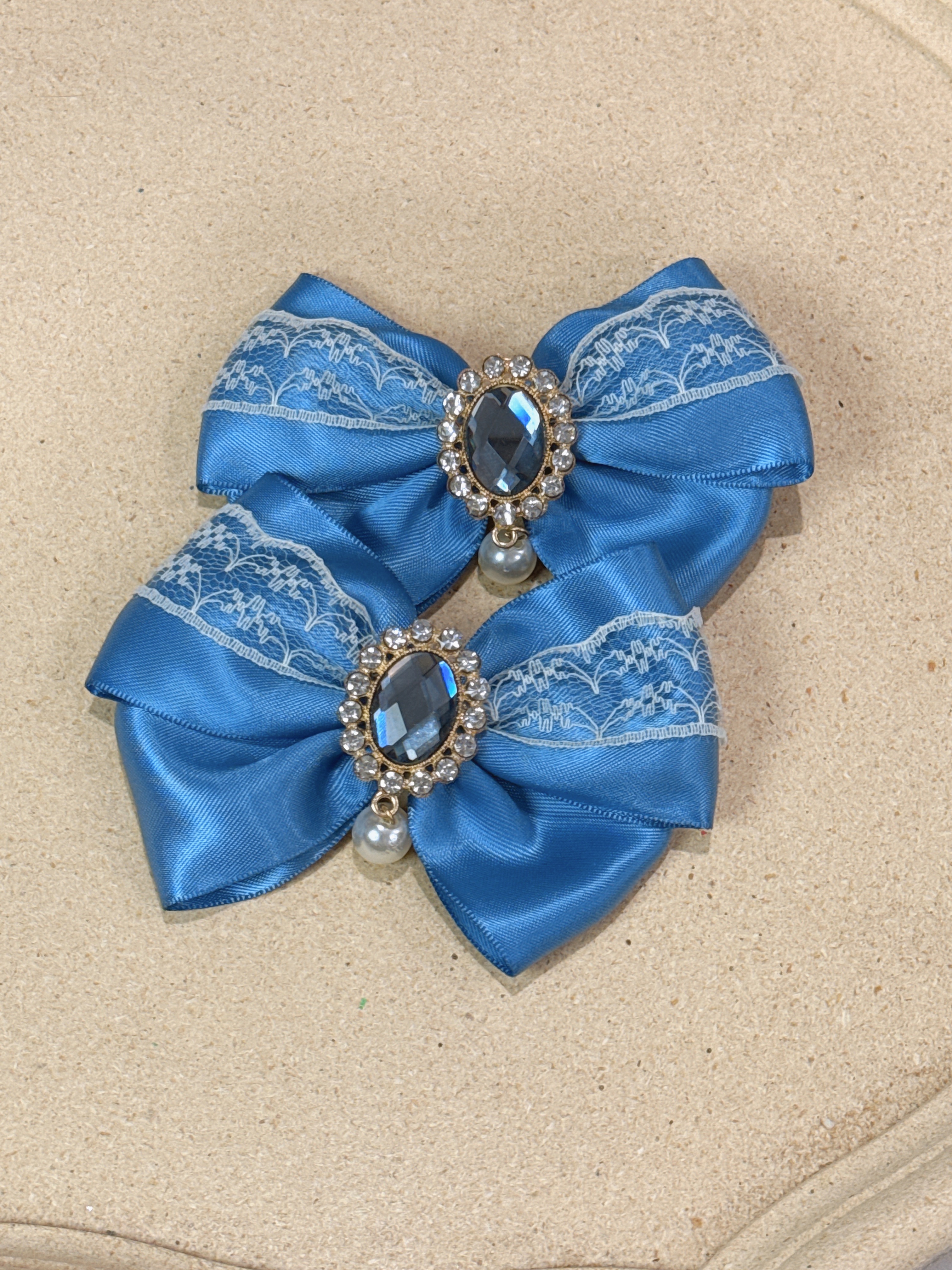 對夾「藍絲緞蝴蝶結髮夾」 手作商品 手作髮飾 #茉紡工作坊