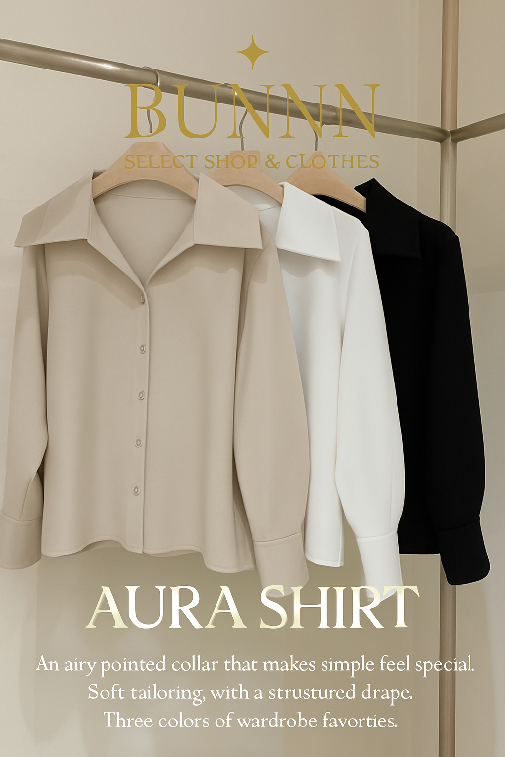 25SS Aura Shirt 一字領氣質女神翻領襯衫 3色