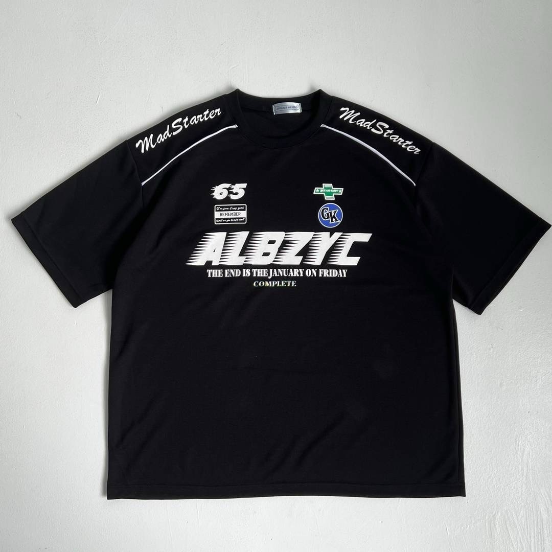 🇰🇷Y2K 賽車風 ALBZYC 側壓邊 條短T400克 重磅 短袖 上衣