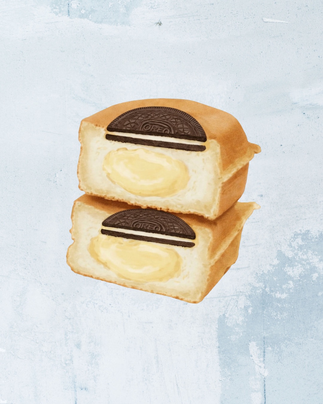 Oreo卡士達米雞蛋糕（圖為退冰狀態）