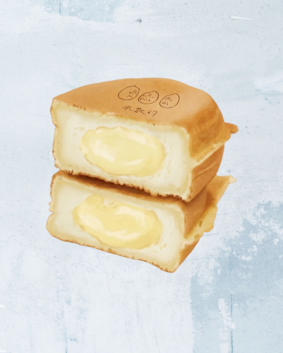 檸檬卡士達米雞蛋糕（圖為退冰狀態）