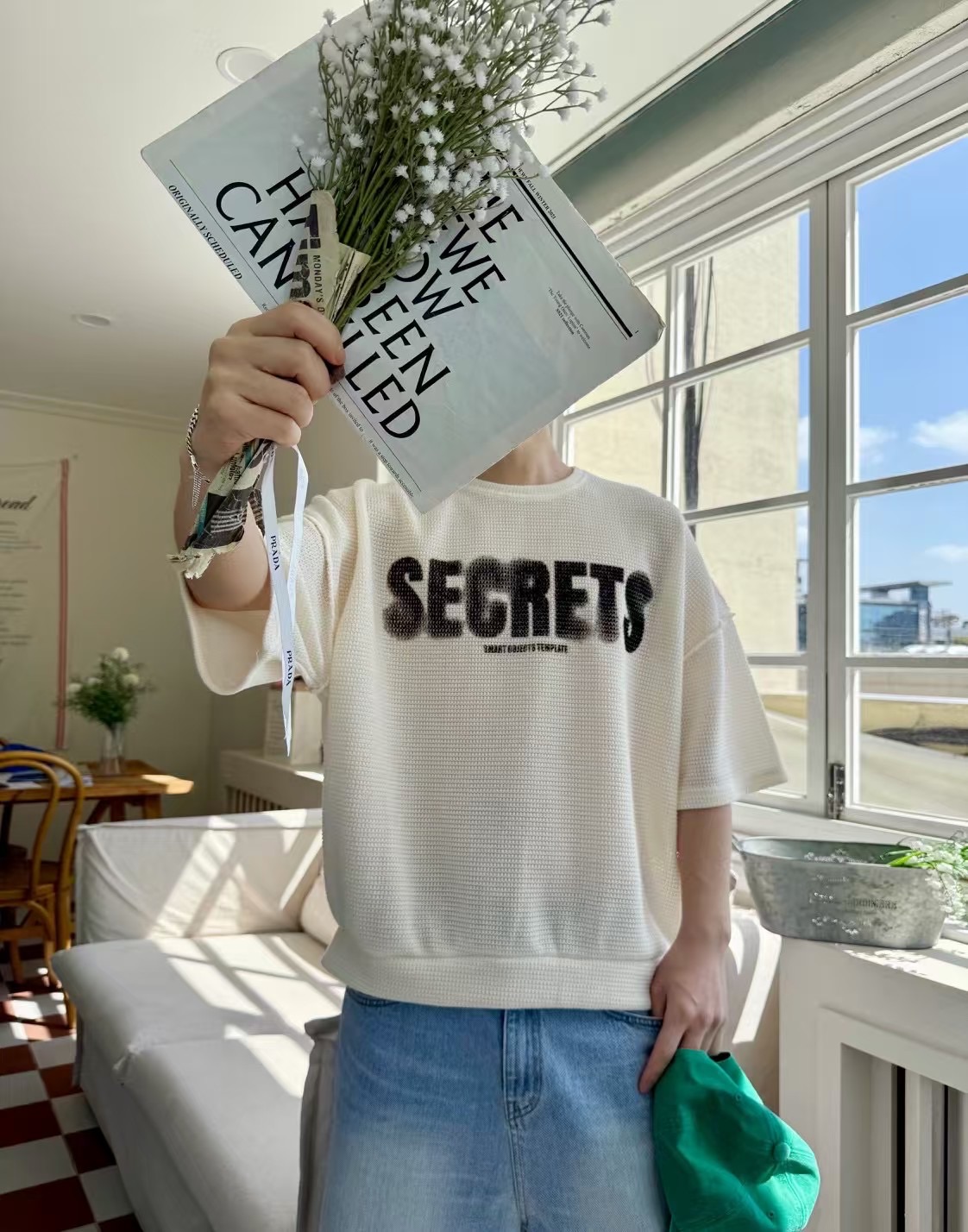 【BRITE9】韓國預購🔥 SECRETS 字母霧感針織短袖上衣｜透氣落肩寬版T 夏日必備情侶款 男女皆可穿