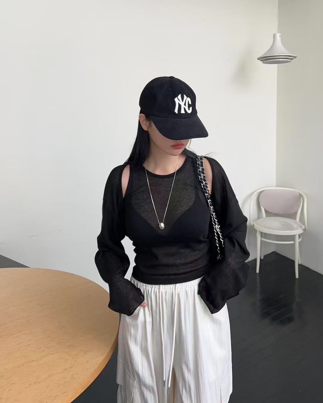 【BRITE9】韓國預購🔥 透感罩衫兩件式套裝｜兩件式性感削肩罩衫套裝 性感背心 罩衫 夏日涼感 削肩背心