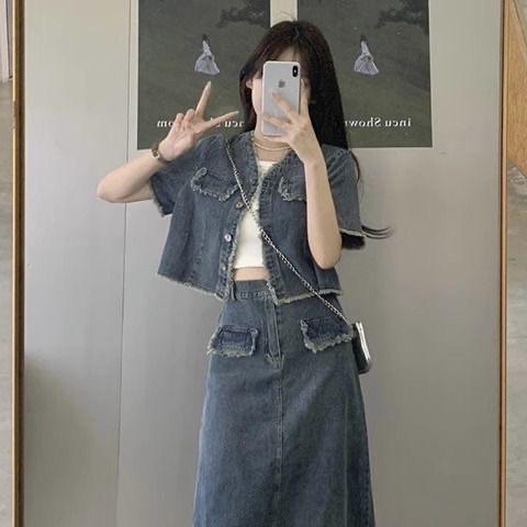 🌟牛仔V領套裝（2件組）