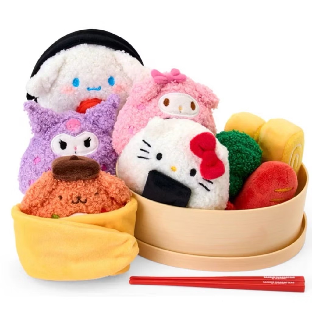 全新 整組 日本 三麗鷗 Kitty 、布丁狗、美樂蒂、酷洛米 、大耳狗 飯糰 便當盒造型 絨毛玩偶