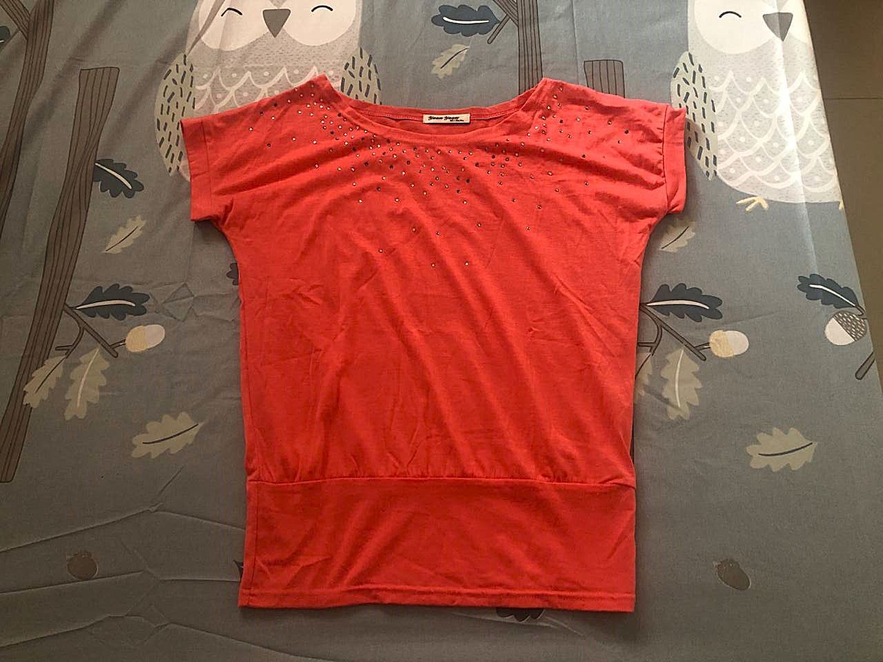 ♛ROSEMAYR♛廠商寄賣-A02-008-鑲鑽粉橘短袖上衣