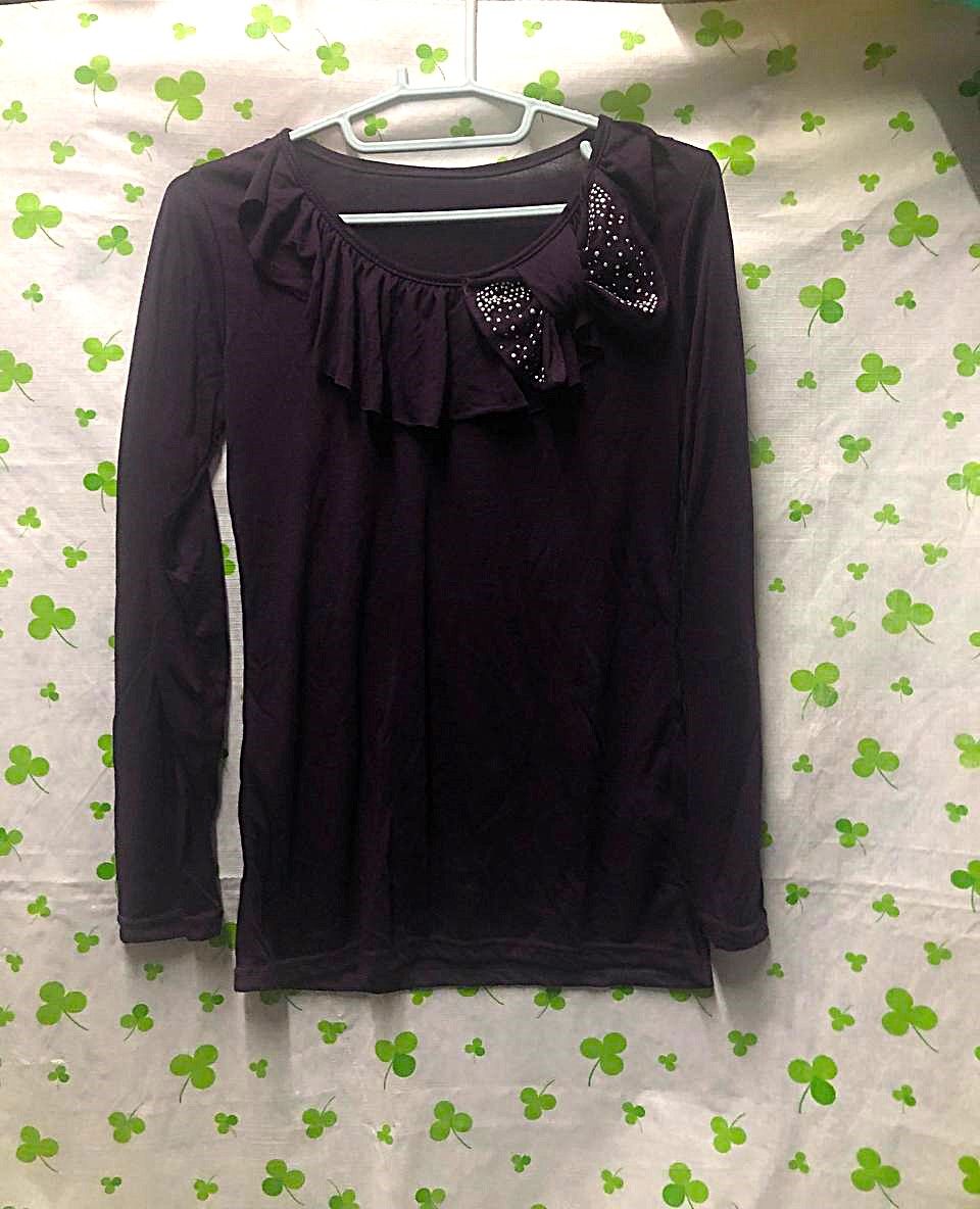 ROSEMAYR♛廠商寄賣-深紫鑽黏蝴蝶結內搭長袖上衣