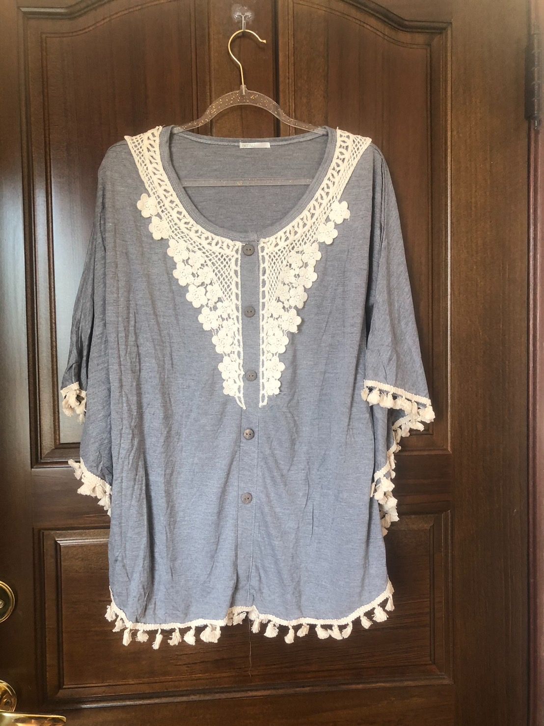 ♛ROSEMAYR♛廠商寄賣-C01-002異國風灰色流蘇斗篷上衣