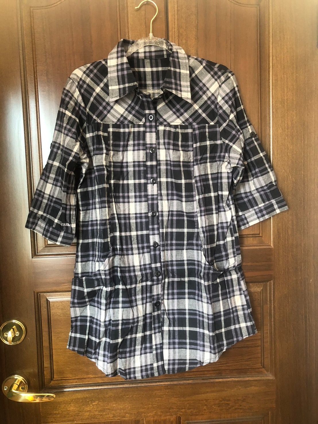 ♛ROSEMAYR♛廠商寄賣-加大尺碼-C01-007七分袖格子襯衫