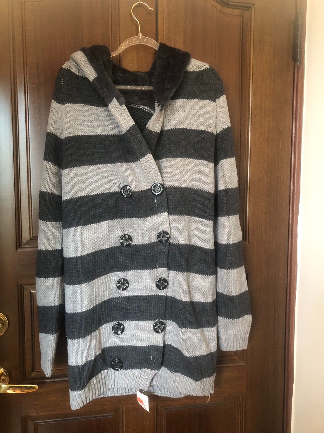 ♛ROSEMAYR♛廠商寄賣-加大尺碼-C02-001連帽條紋針織外套