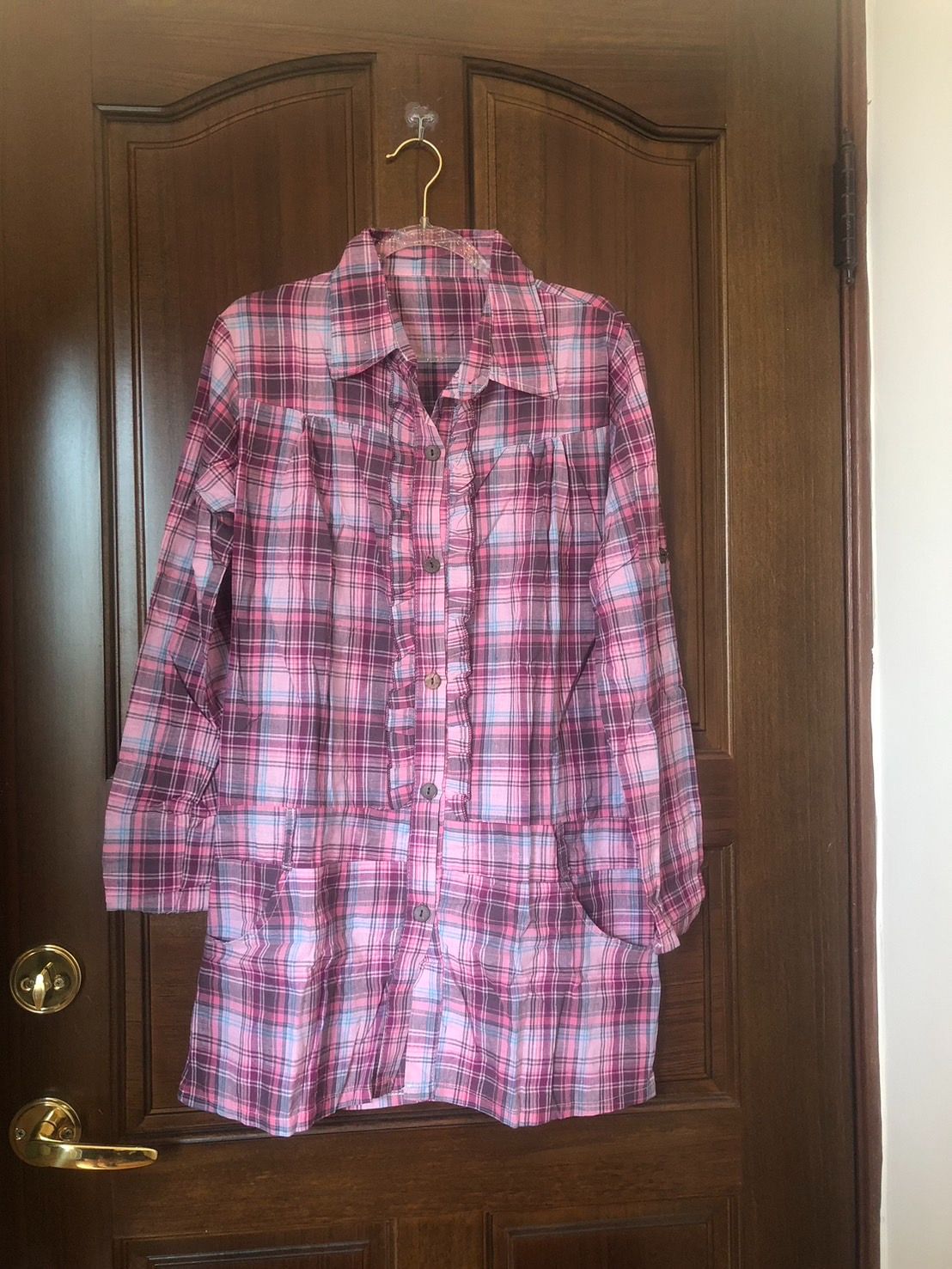 ♛ROSEMAYR♛廠商寄賣-加大尺碼-C01-001粉色格紋洋裝式襯衫