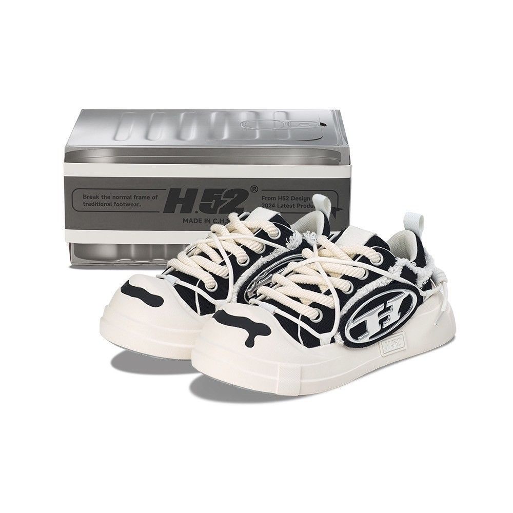 H52 二代 V2 圈圈鞋 開口笑 大頭鞋 厚底 白色 帆布鞋 黑色