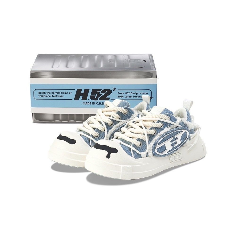 H52 二代 V2 圈圈鞋 開口笑 大頭鞋 厚底 白色 帆布鞋 淺藍色