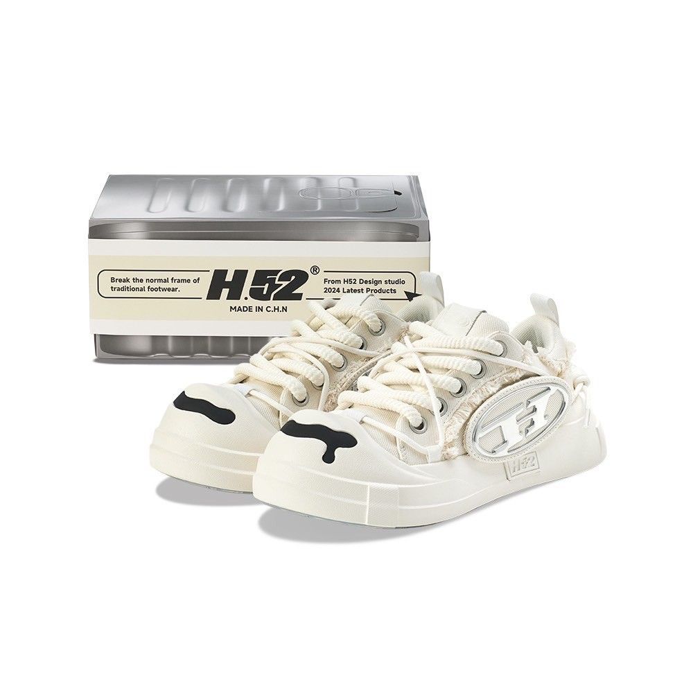 H52 二代 V2 圈圈鞋 開口笑 大頭鞋 厚底 白色 帆布鞋 白色