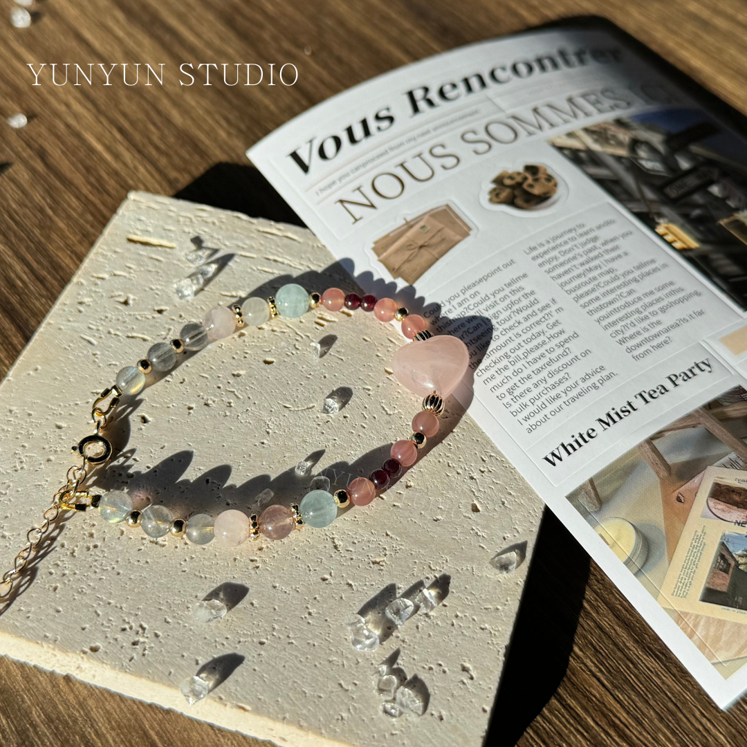 粉晶｜石榴石｜鹽源瑪瑙｜海藍寶｜藍月光｜灰月光｜草莓晶手鏈‧₊˚🤍 * ⋆𓈒