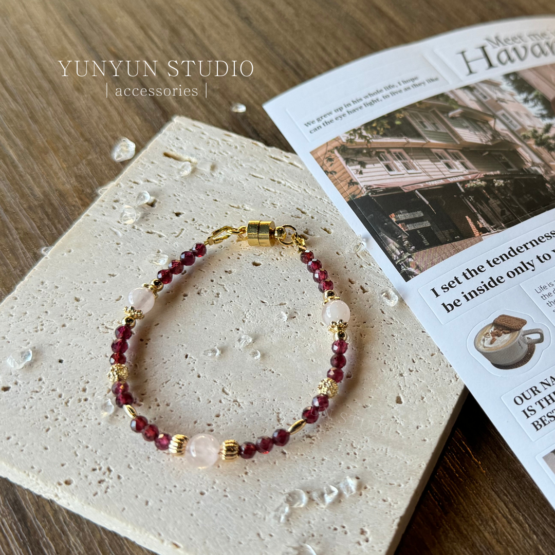 鑽切石榴石、粉晶手鏈‧₊˚🤍 * ⋆𓈒