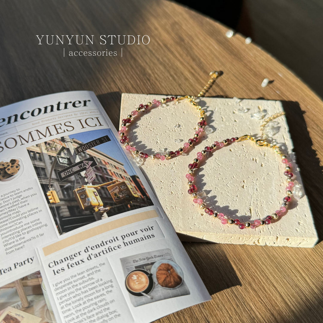 粉碧璽、紫牙烏 纏繞編織延長鍊款手鍊🐰