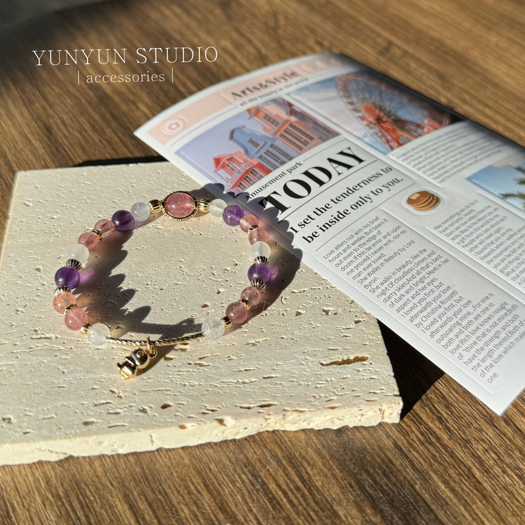 手鍊-藍月光、草莓晶、紫水晶‧₊˚🤍 * ⋆𓈒