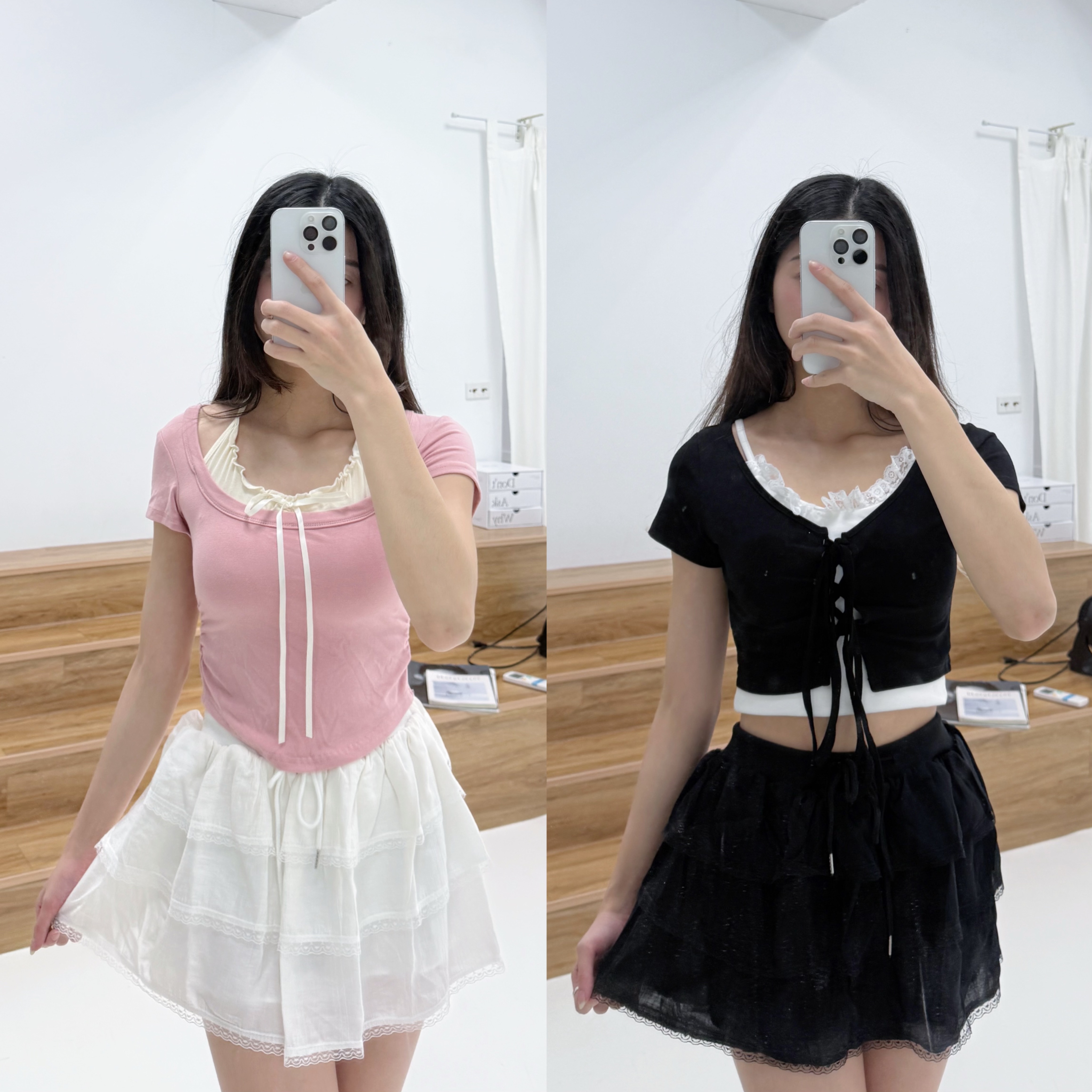 高腰蕾絲蛋糕蓬蓬裙（黑色/白色）