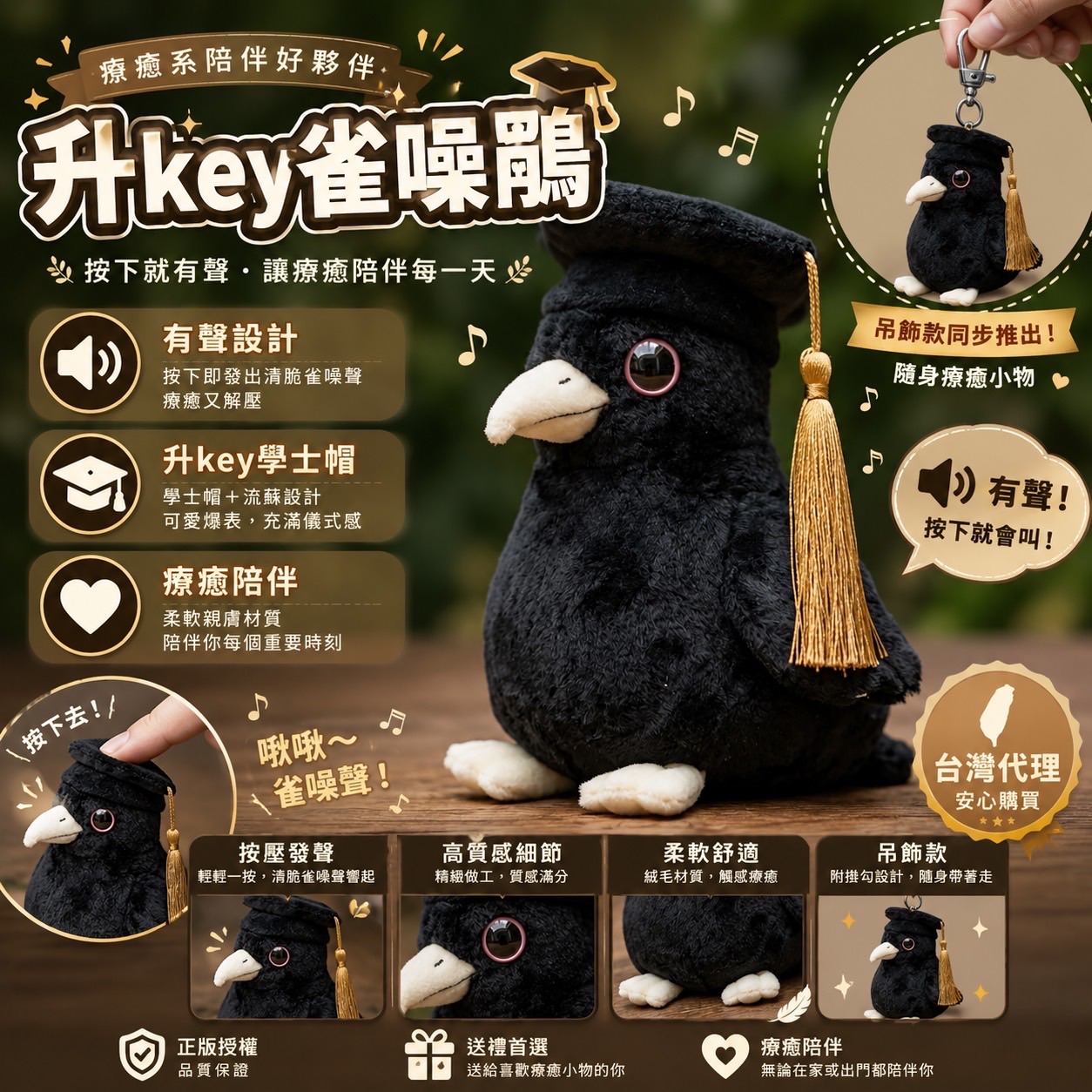 【預售】【6-8月出貨】升Key雀噪鵑發聲娃娃掛飾