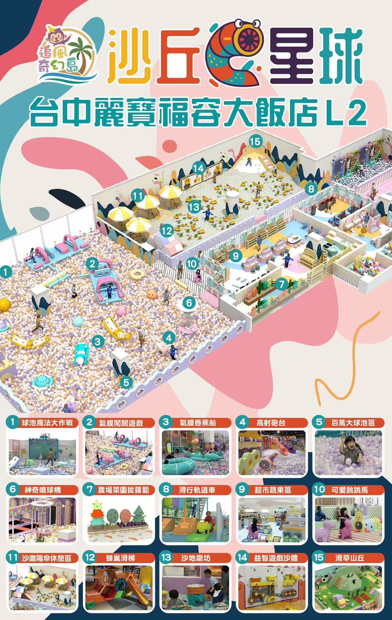 台中麗寶【沙丘星球】114/7/1全新開幕親子票優惠預售：199元／全日 一大一小