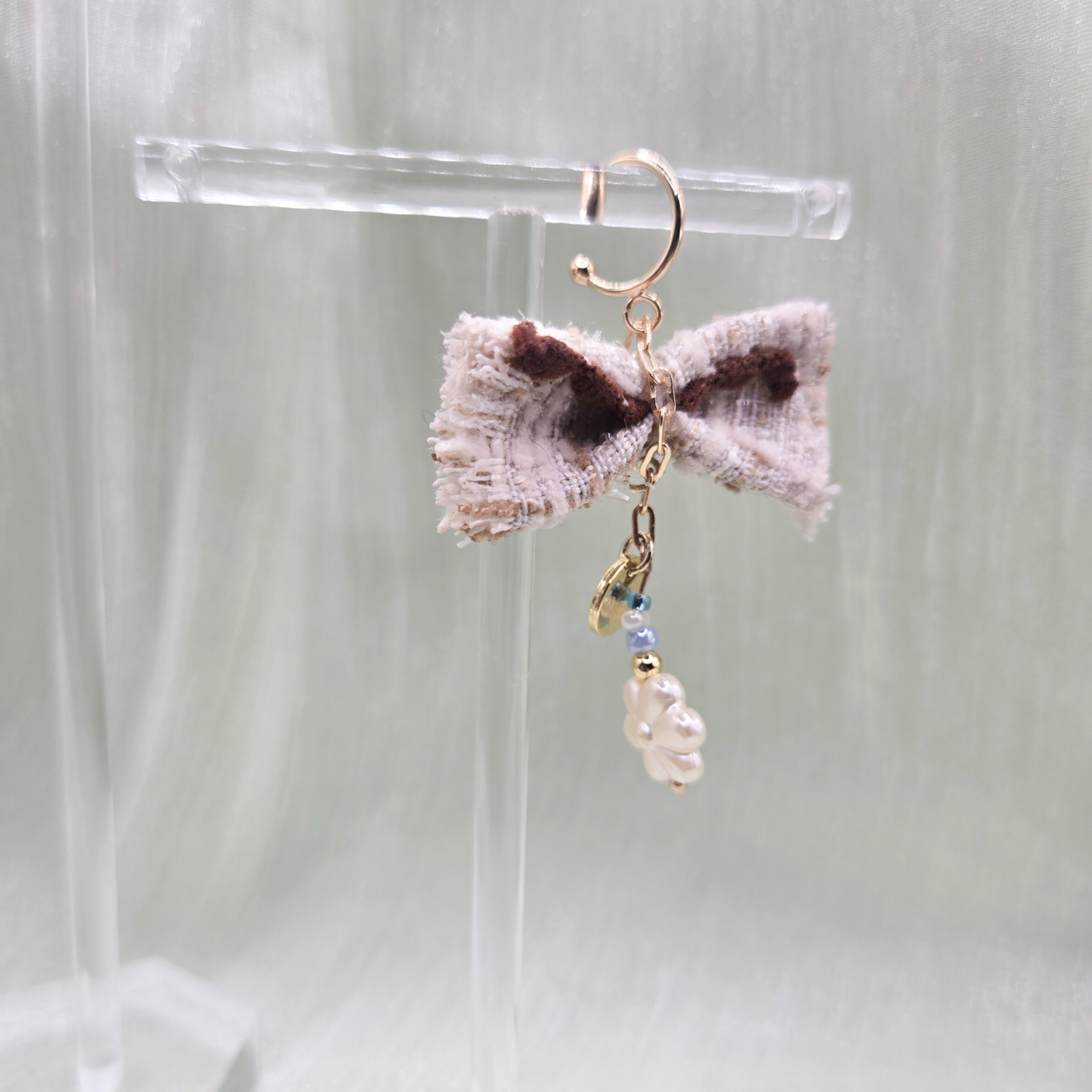 手作耳骨夾 （單只） ✴︎格子配色小香風款 ｜緞帶耳骨夾 🎀[植椛。飾人氣新品］