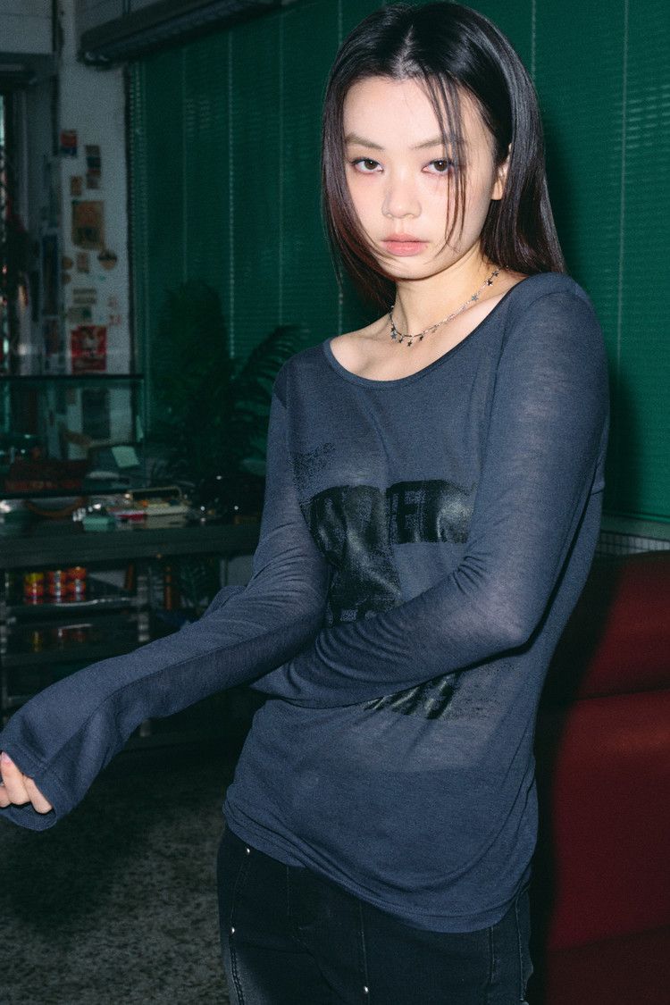 로우트 시스루 보트넥 롱 슬리브（兩色）