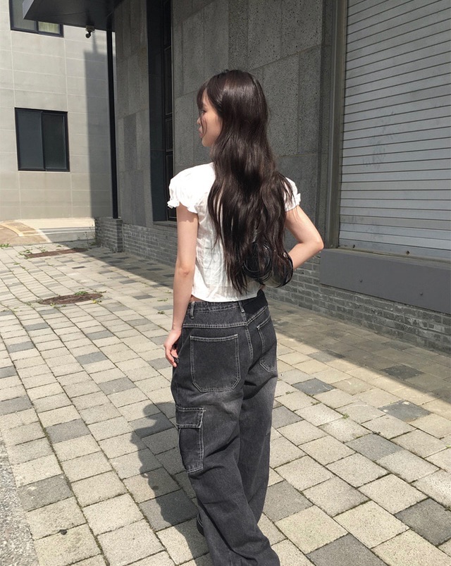 머슬 카고 데님 와이드 팬츠（三色）
