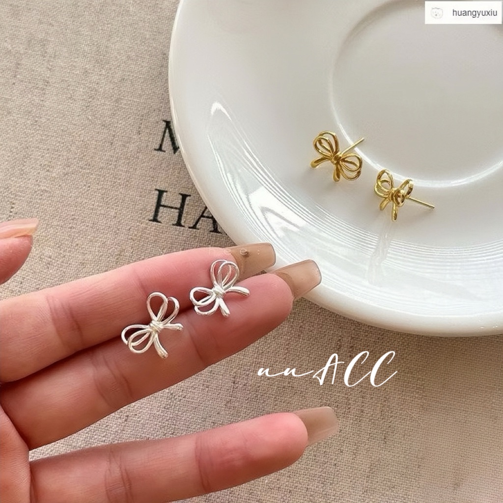 S925啞光立體蝴蝶結耳環