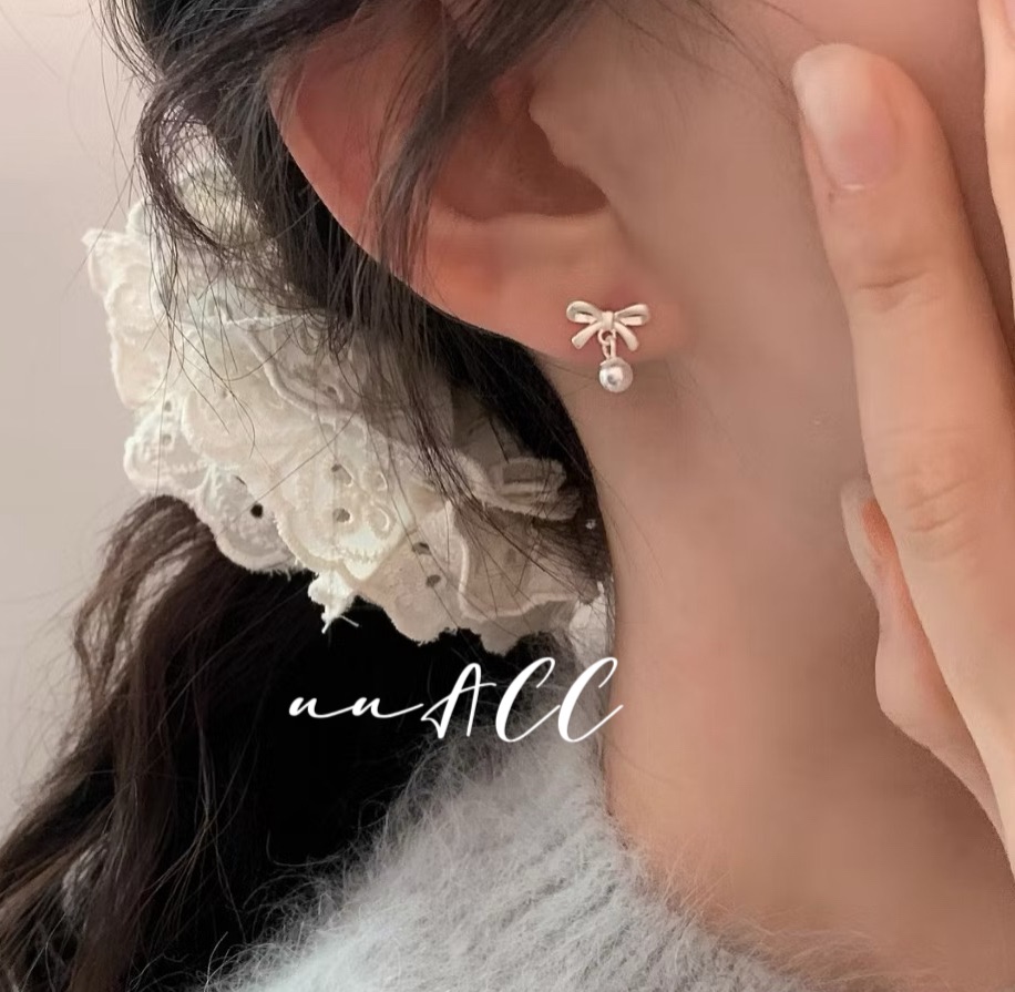 S925蝴蝶結珍珠耳環
