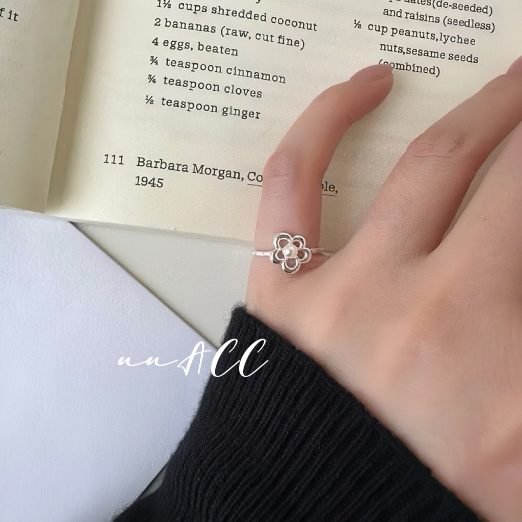 純銀小花珍珠戒