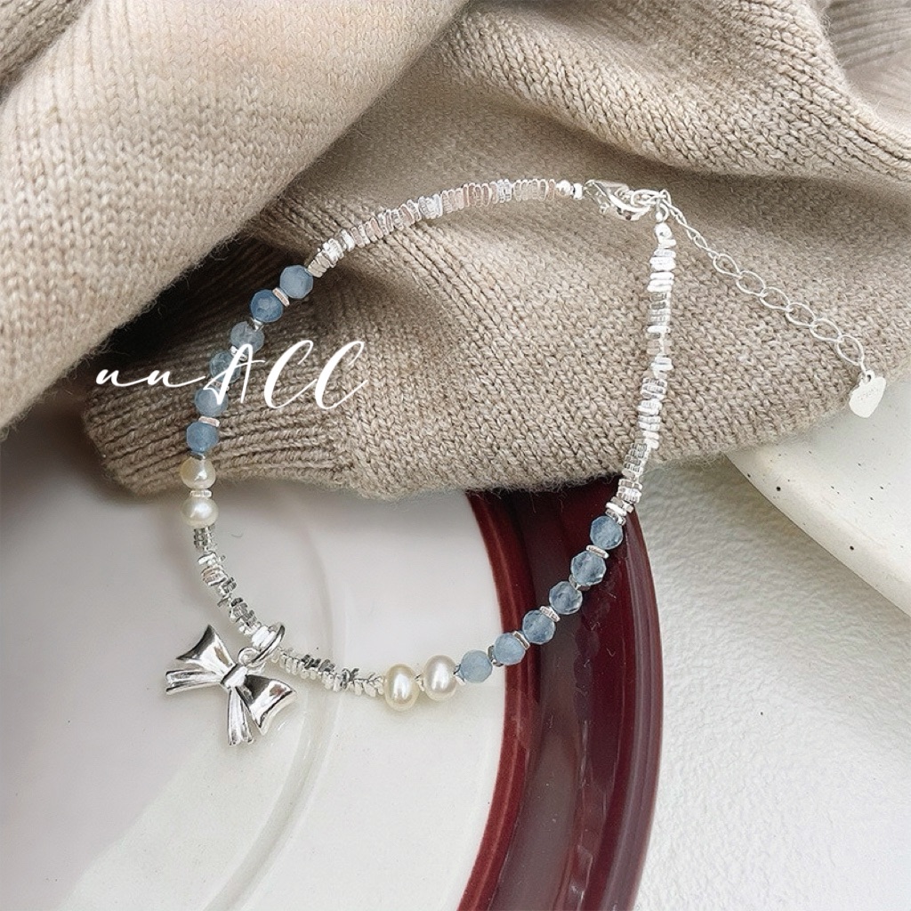 純銀海藍寶蝴蝶結手鍊