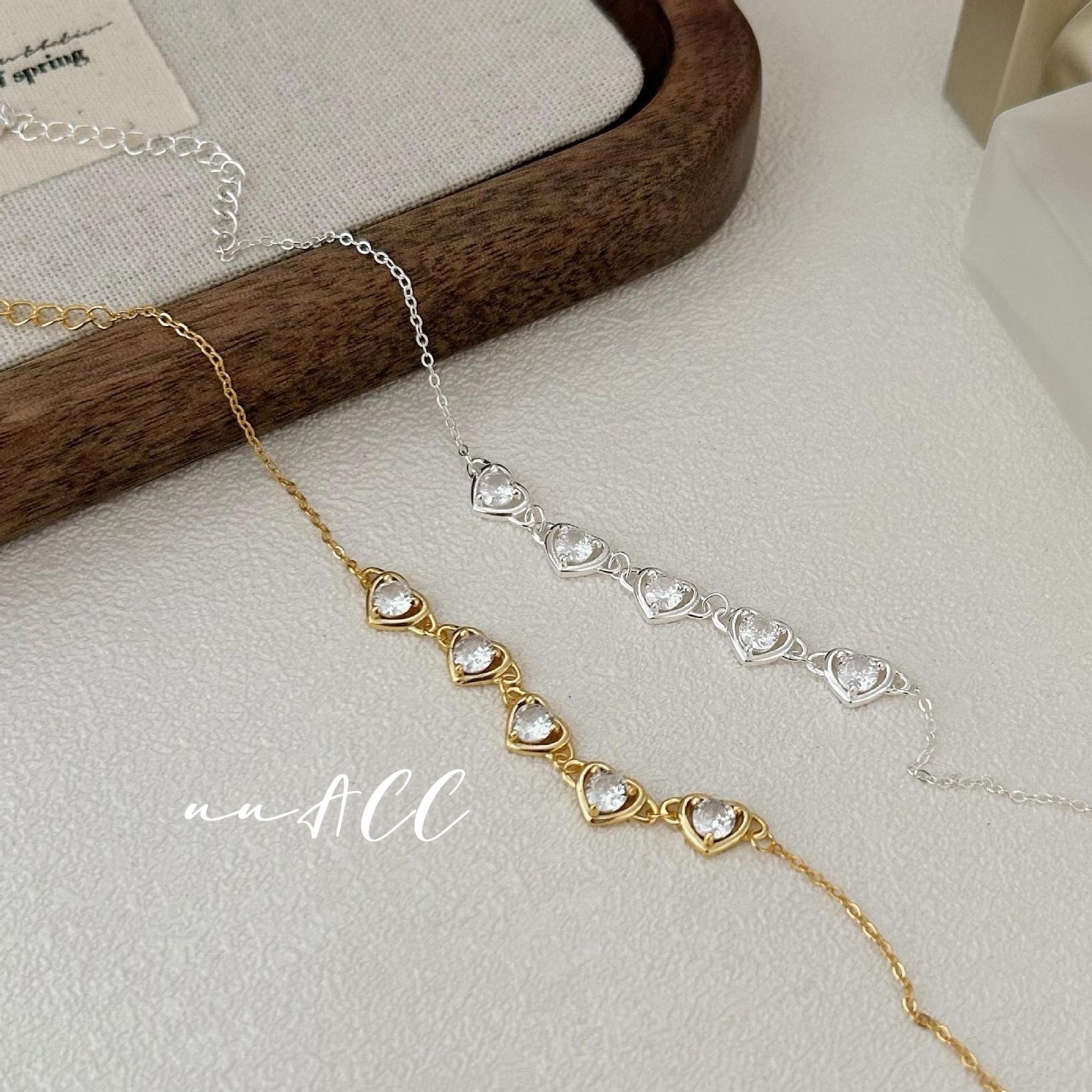 純銀重工鏤空愛心鋯石手鏈